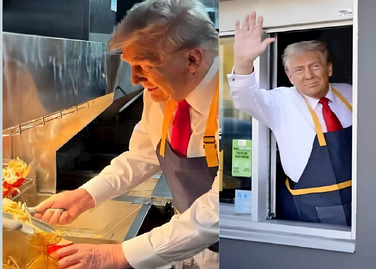 Trump trolls Harris by working the fryer at McDonald’s