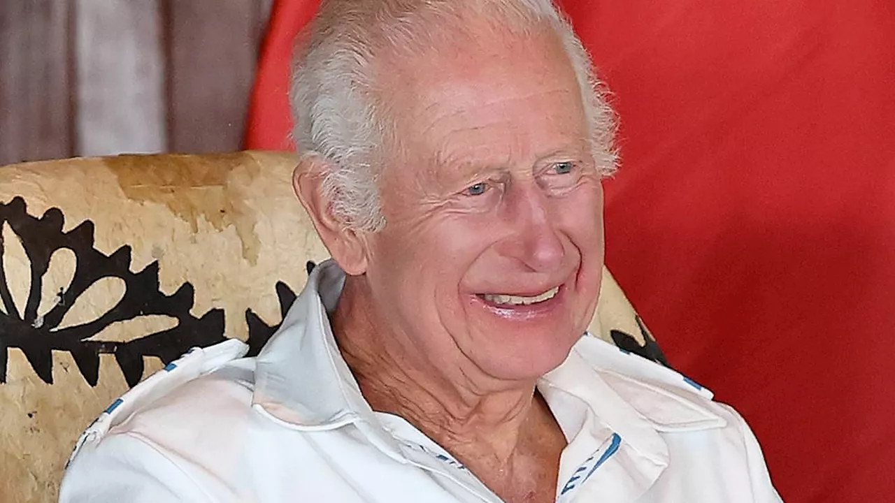 Charles is all white! King and Queen Camilla beam in matching summery outfits as they are welcomed...