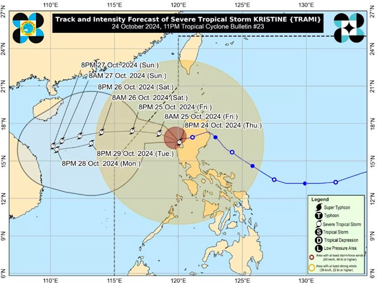 Kristine moves northwestward, heavy rains expected over some Luzon areas