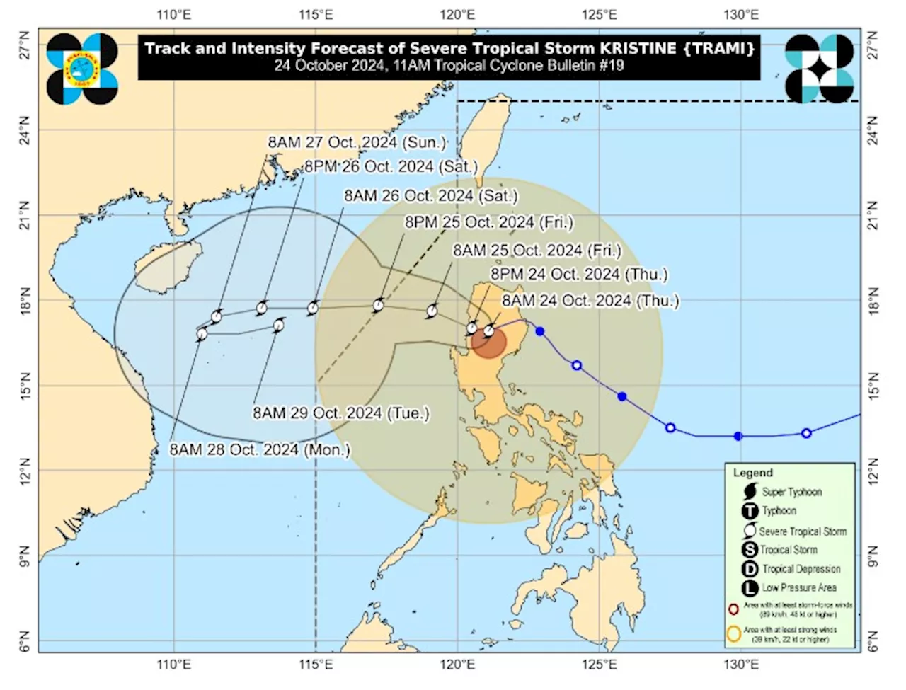 PAGASA: Signal No. 3 still up over 16 Luzon areas due to Kristine