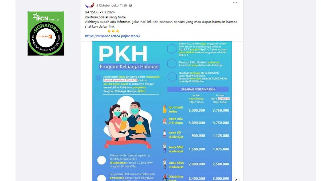 Cek Fakta: Tidak Benar Link Pendaftaran Penerima Bansos PKH 2024