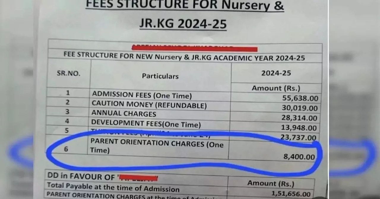 Nursery Fees: स्कूल ने सिर्फ Orientation के मांगे 8400 रुपए, एडमिशन के लिए 50 हजार सहित पूरी रकम सुनकर हिल जाएंगे आप