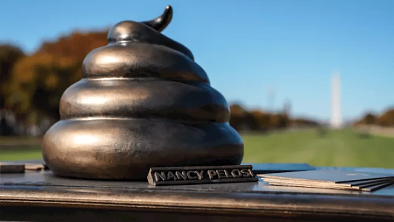 Statue of an apparent bronze poop emoji on Pelosi's desk joins DC's memorials