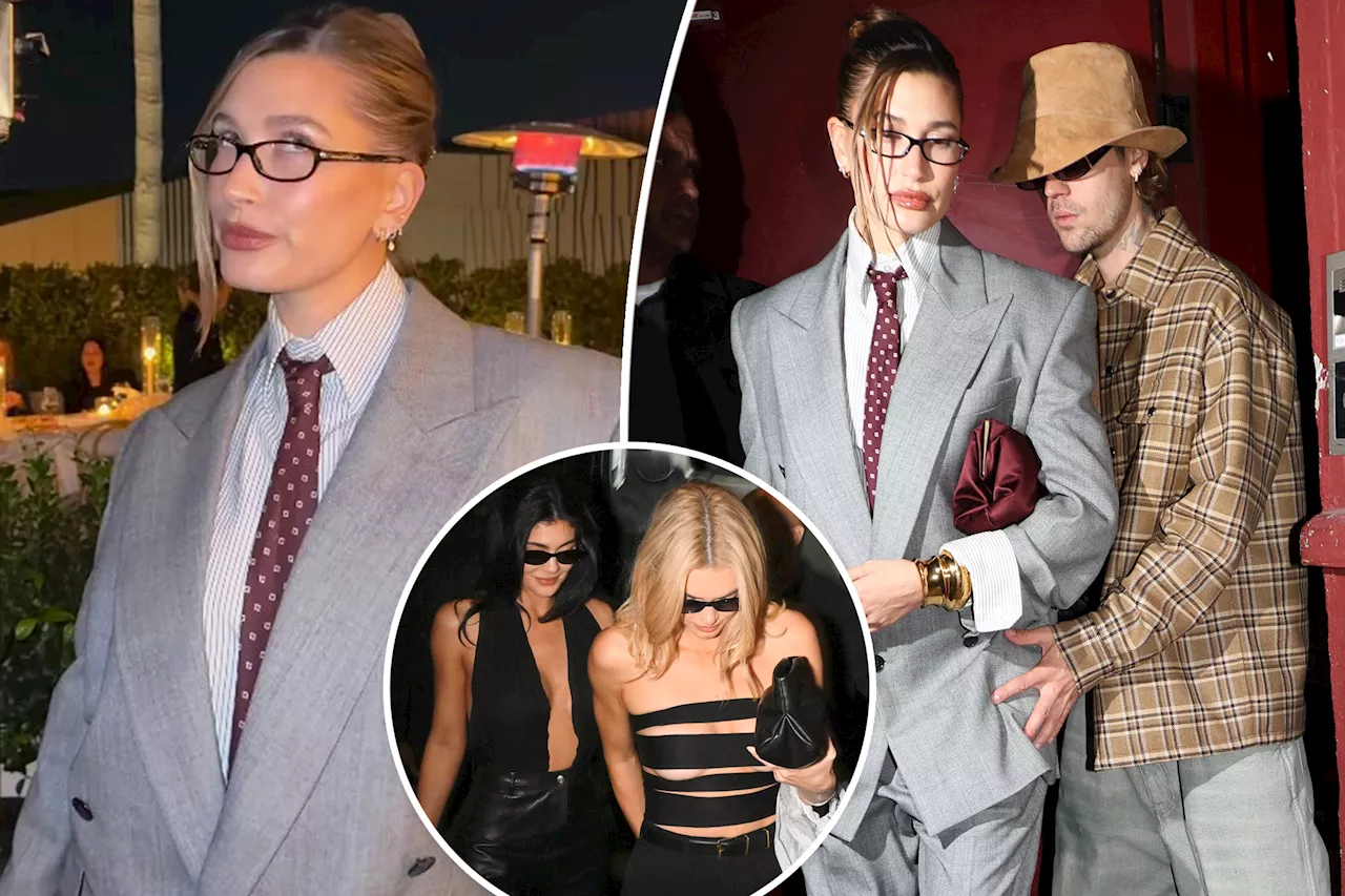 Hailey Bieber suits up for Rhode party with Justin, Kendall and Kylie Jenner: 'Miss boss'