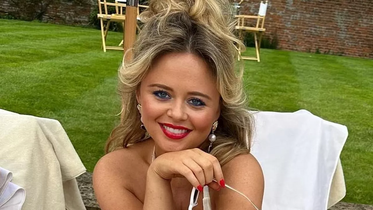 Emily Atack nearly spills out of her tiny white bikini as she shows off ...