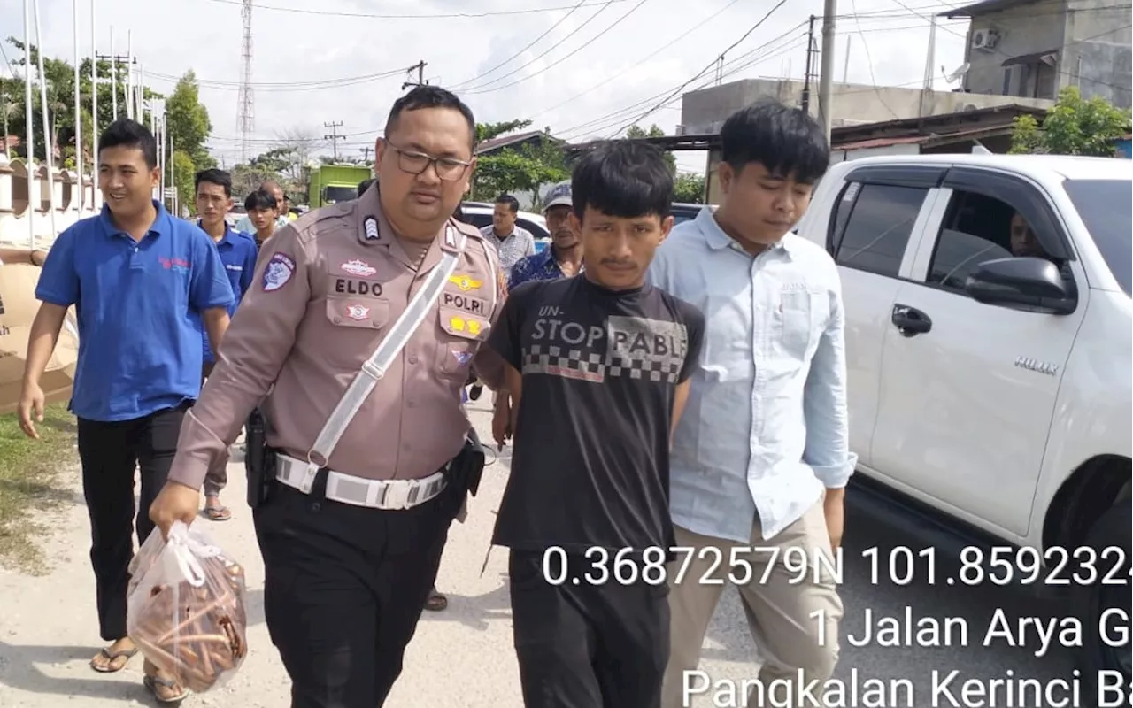 Aksi Polantas di Pelalawan Tangkap Pencuri Sekaligus Penadah Seorang Diri