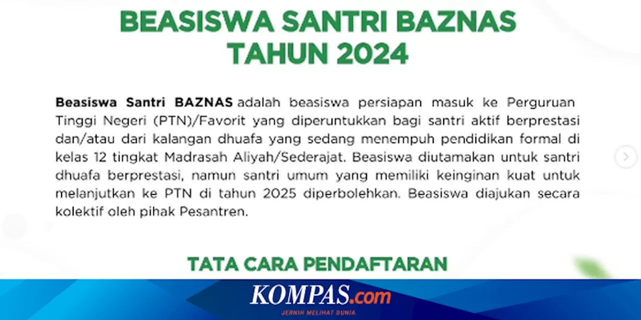 Terakhir Hari Ini, Simak Syarat dan Cara Daftar Beasiswa Santri Baznas 2024