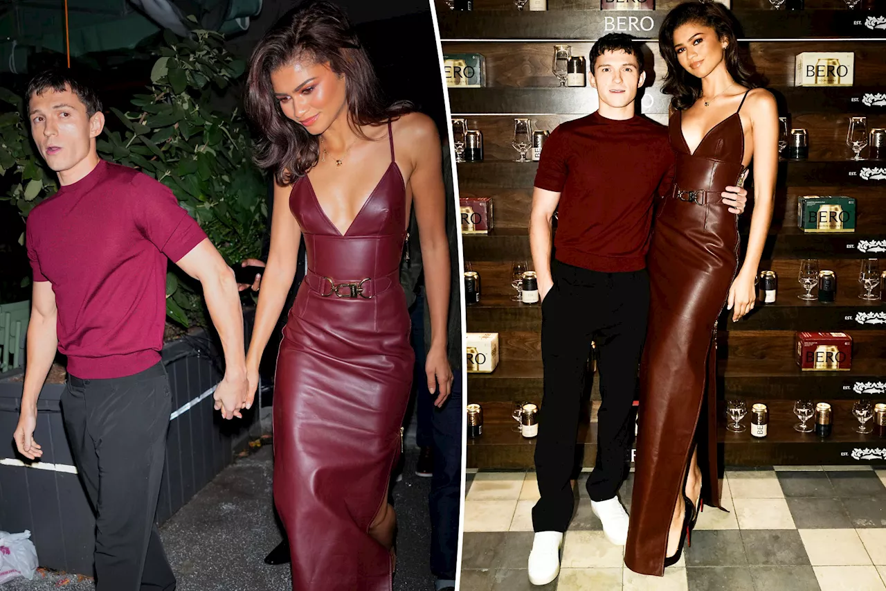 Zendaya and Tom Holland match in maroon at actor's non-alcoholic beer launch