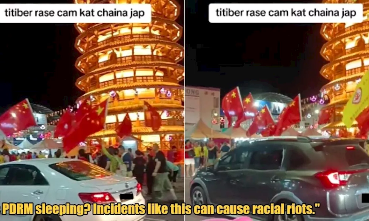 M'sians Furious After Group of Tourists Seen Waving China Flags Outside Menara Condong in Perak