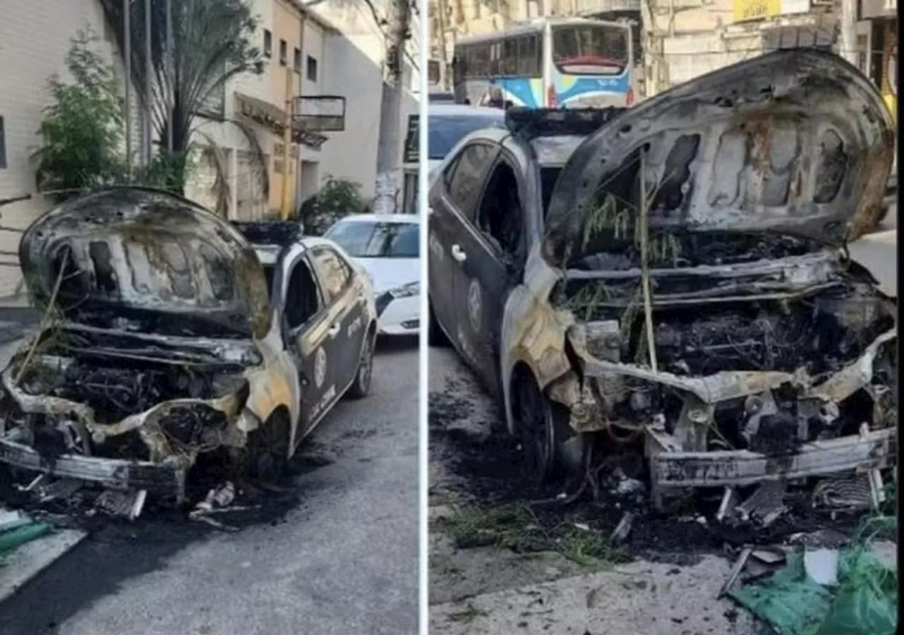 Bandidos incendeiam viatura da Polícia Civil estacionada em delegacia, na Região Metropolitana do Rio