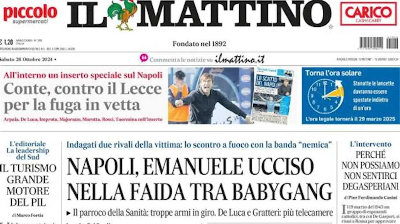 Il Mattino in apertura sul Napoli: 'Conte, contro il Lecce per la fuga in vetta'