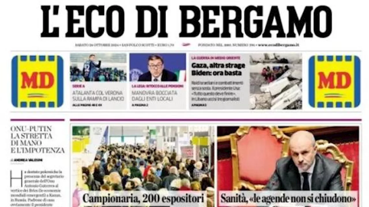 L'apertura de L'Eco di Bergamo: 'Atalanta col Verona sulla rampa di lancio'