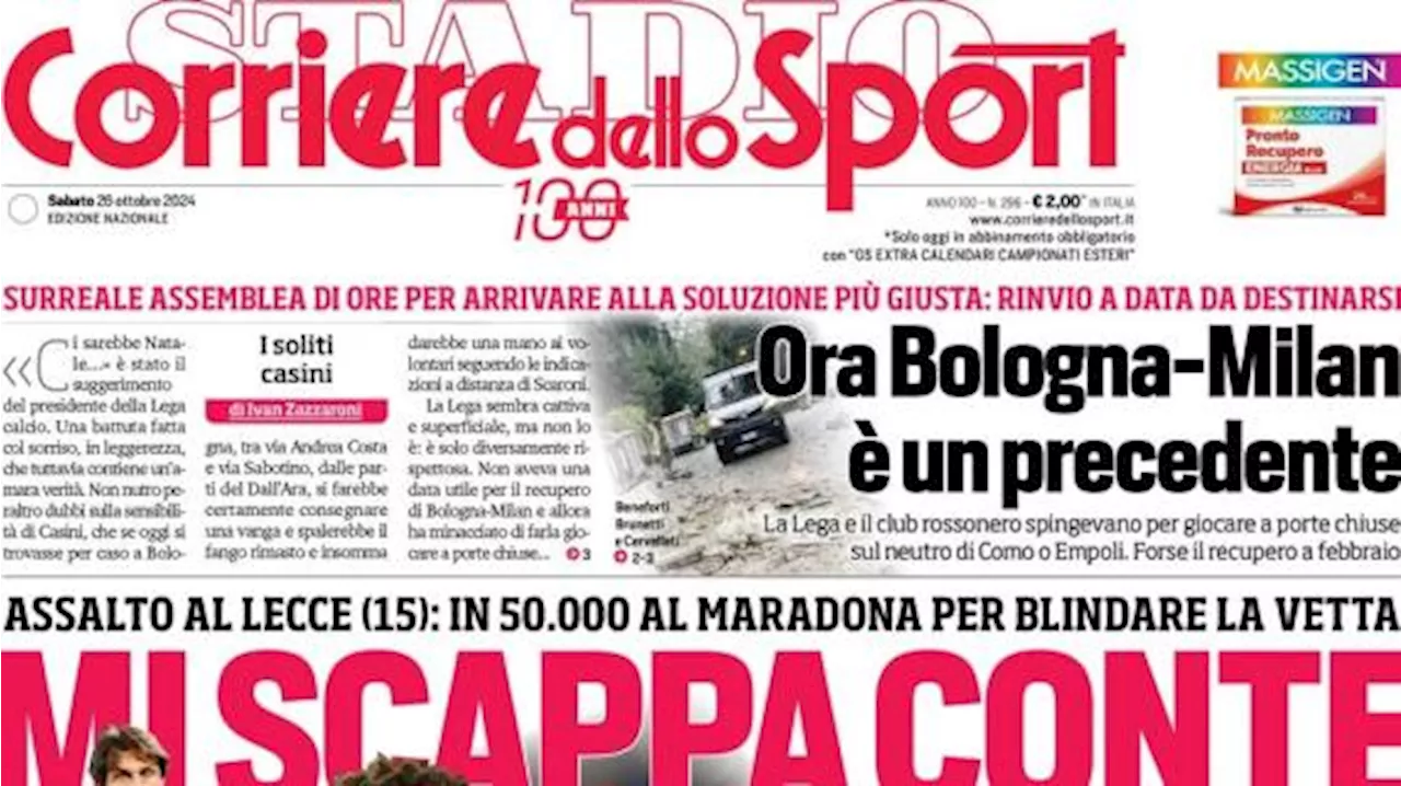 L'apertura del Corriere dello Sport sulla fga del Napoli: 'Mi scappa Conte'