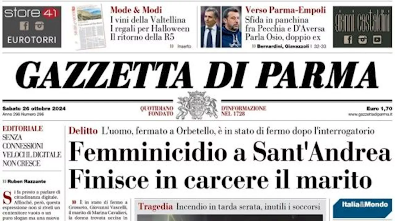 La prima pagina della Gazzetta di Parma: 'Sfida in panchina tra Pecchia e D'Aversa'