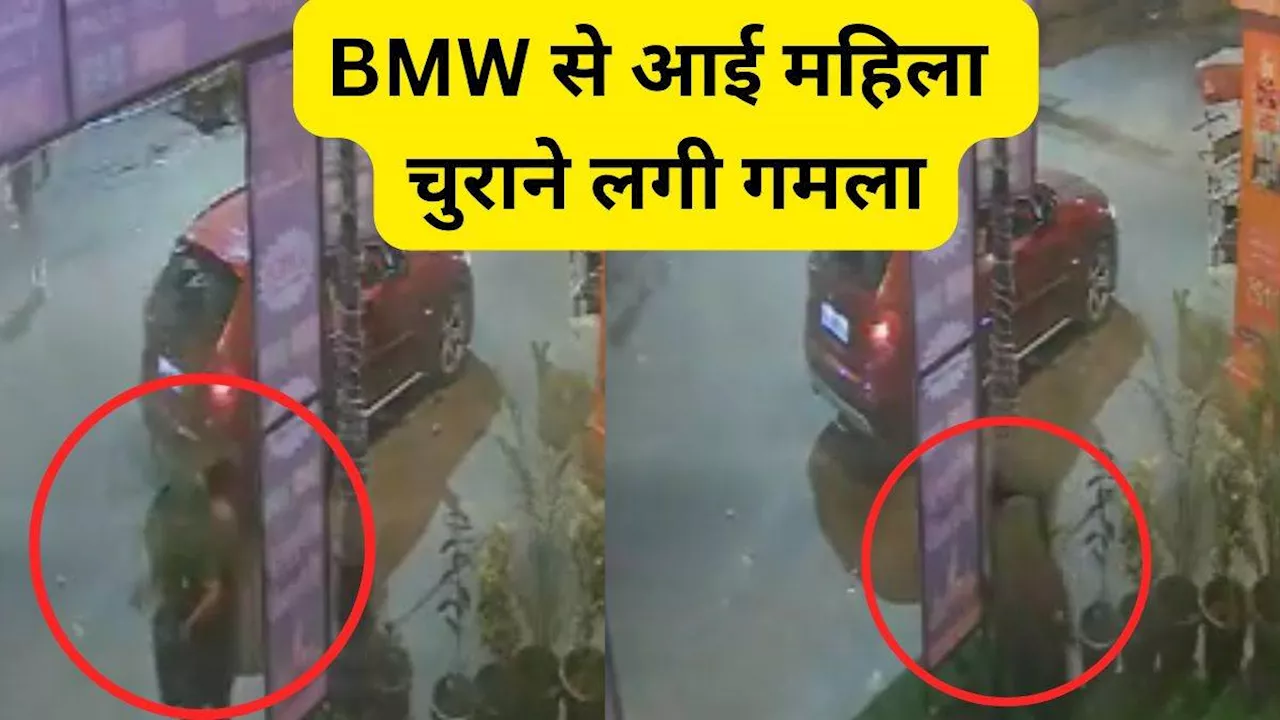 BMW से आई और गमला चुरा ले गई महिला, नोएडा के पॉश इलाके का वीडियो आया सामने