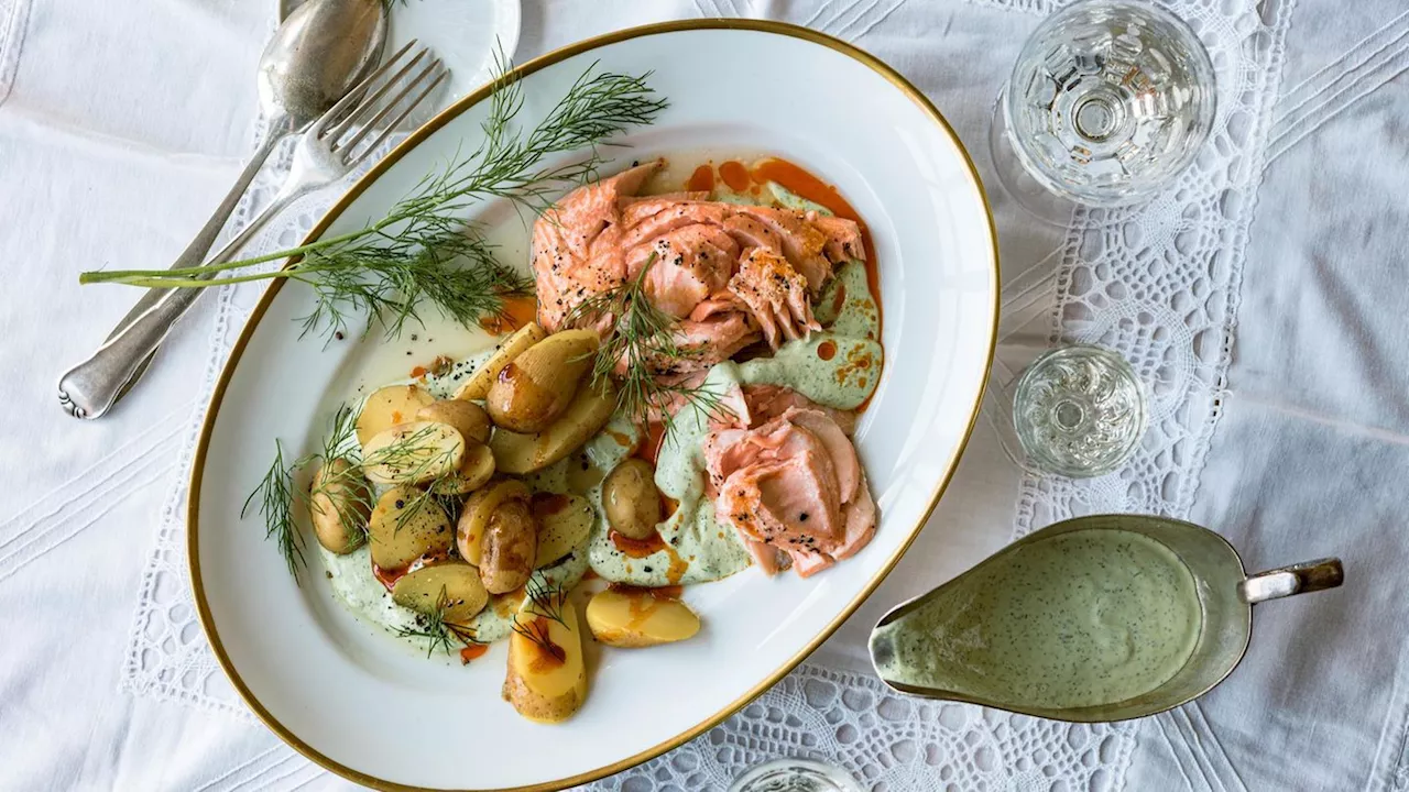 Genußkolumne: Lachsfilet mit Kartoffeln und Dill-Joghurt