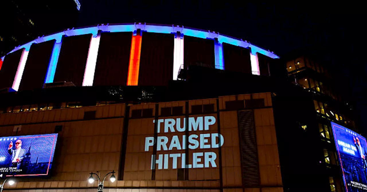 DNC Projects ‘Trump Praised Hitler’ Outside Rally at Madison Square Garden