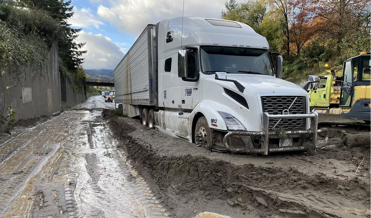 Landslide in Bellingham, Wash., blocks freeway, strands semi-truck south of Canada-U.S. border