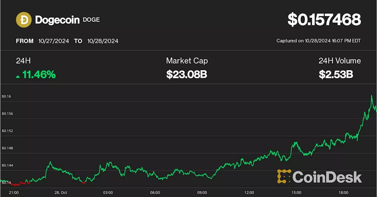 Dogecoin Jumps 10%, Outperforming on Trump Popularity as Bitcoin Nears $70K