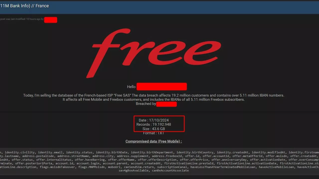 Free confirme le piratage : 100 000 IBAN viennent d’être divulgués en ligne