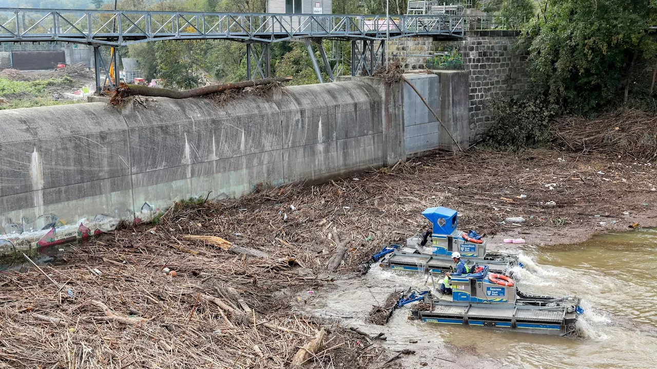 Spezialeinsatz nach Hochwasser - Mähboote räumten 500 Tonnen Treibgut aus Auhof-Becken