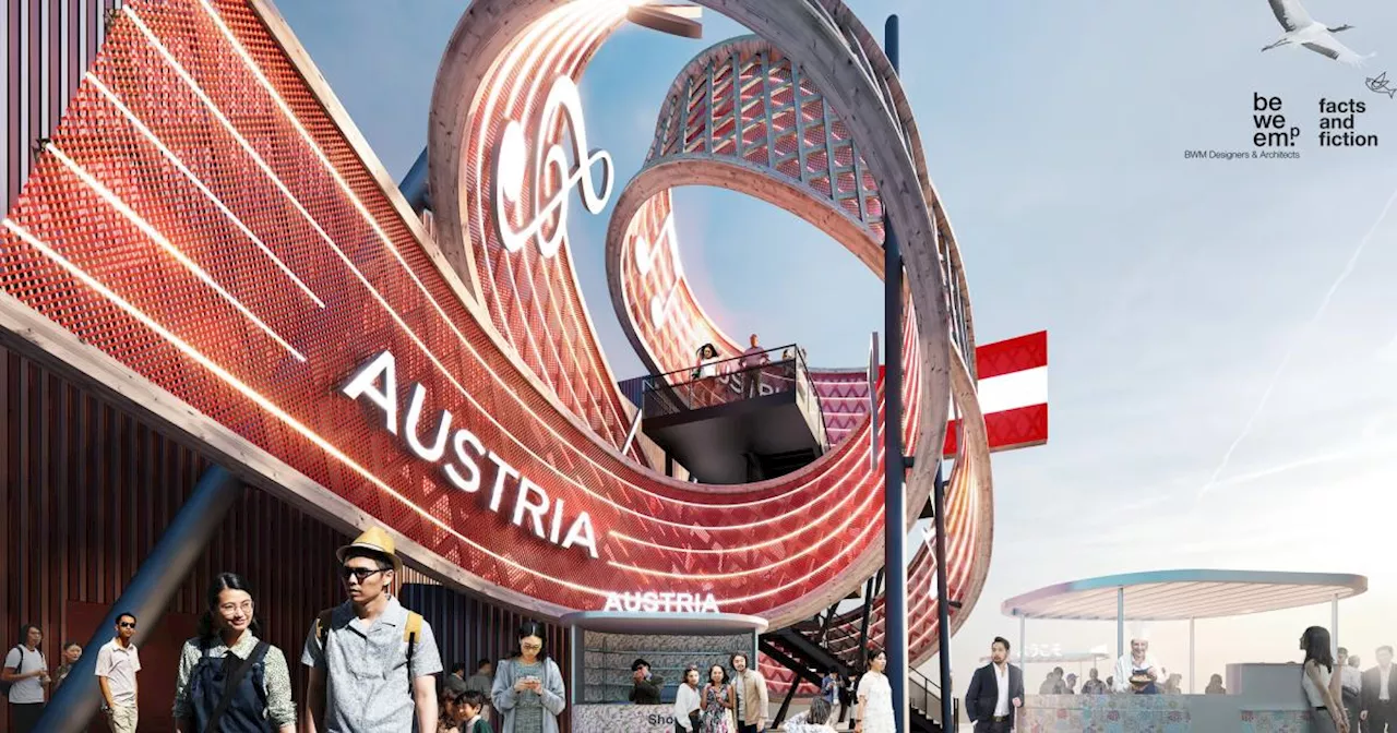 Pavillon mit hölzernem Notenband aus Niederösterreich bei der Expo 2025