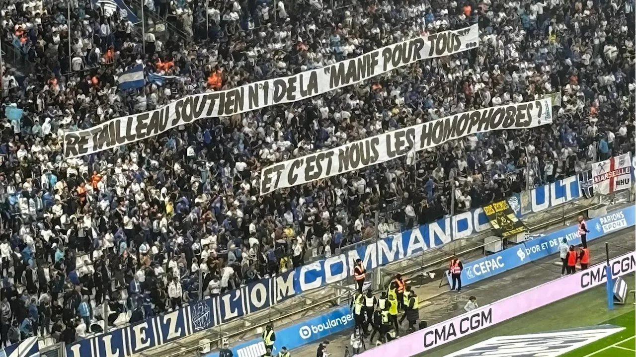 OM-PSG : Sur les chants homophobes, un message pour Bruno Retailleau déployé dans les tribunes