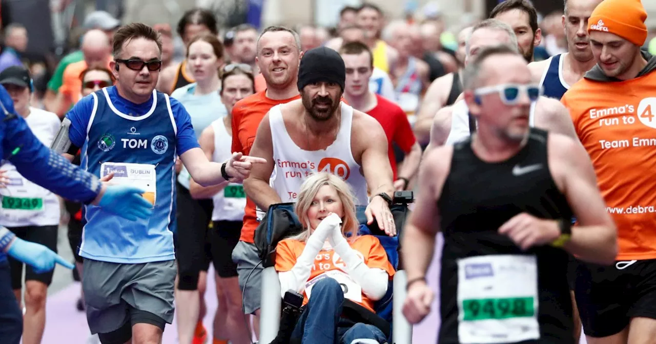 Colin Farrell finishes marathon while pushing friend in wheelchair