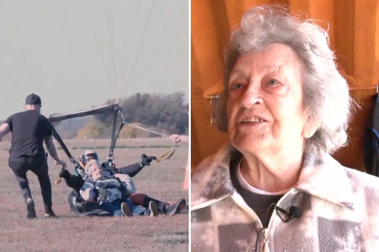 Missouri woman celebrates 90th birthday with 10,000 ft. skydiving plunge: 'Close to heaven up there'