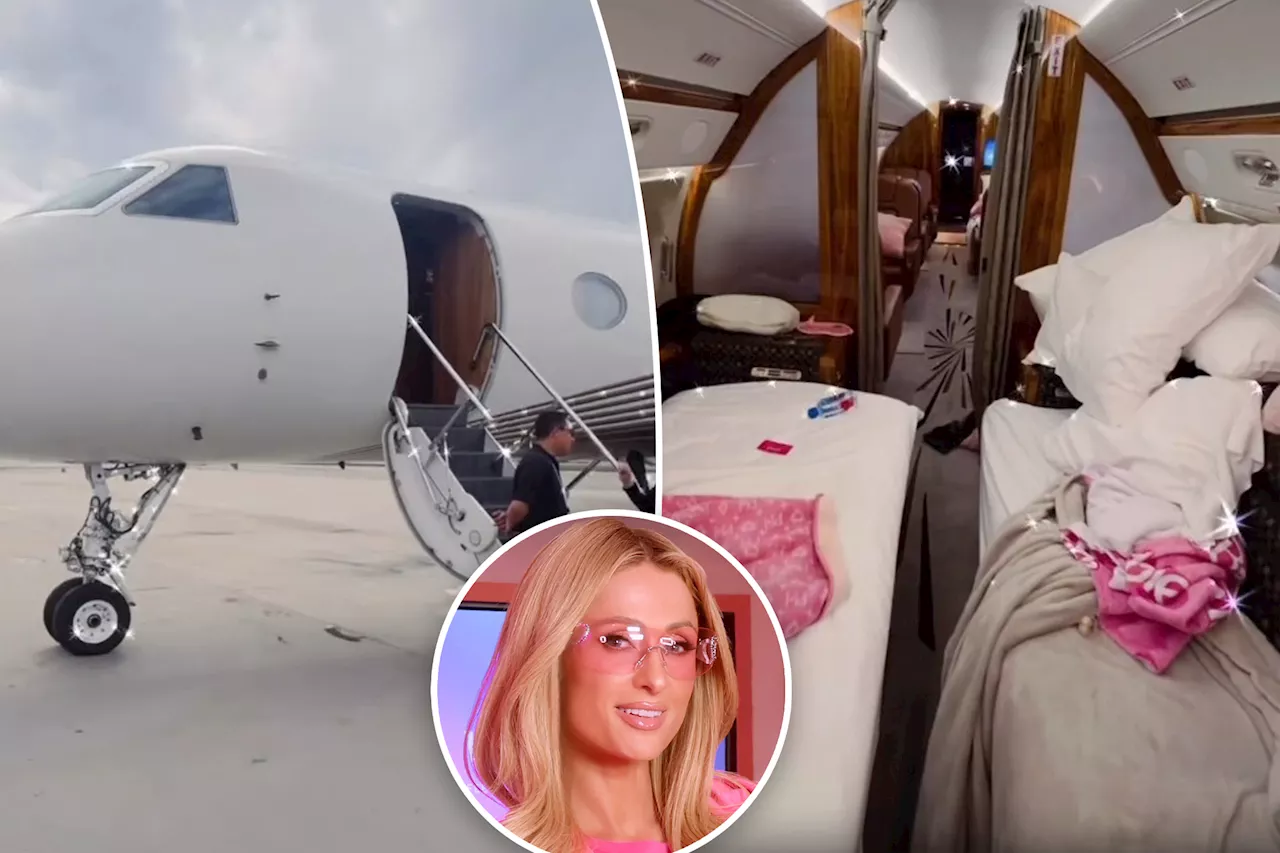 Inside Paris Hilton's private jet Sliv Air: Plush bedding, pink decor and a fully-stocked kitchen