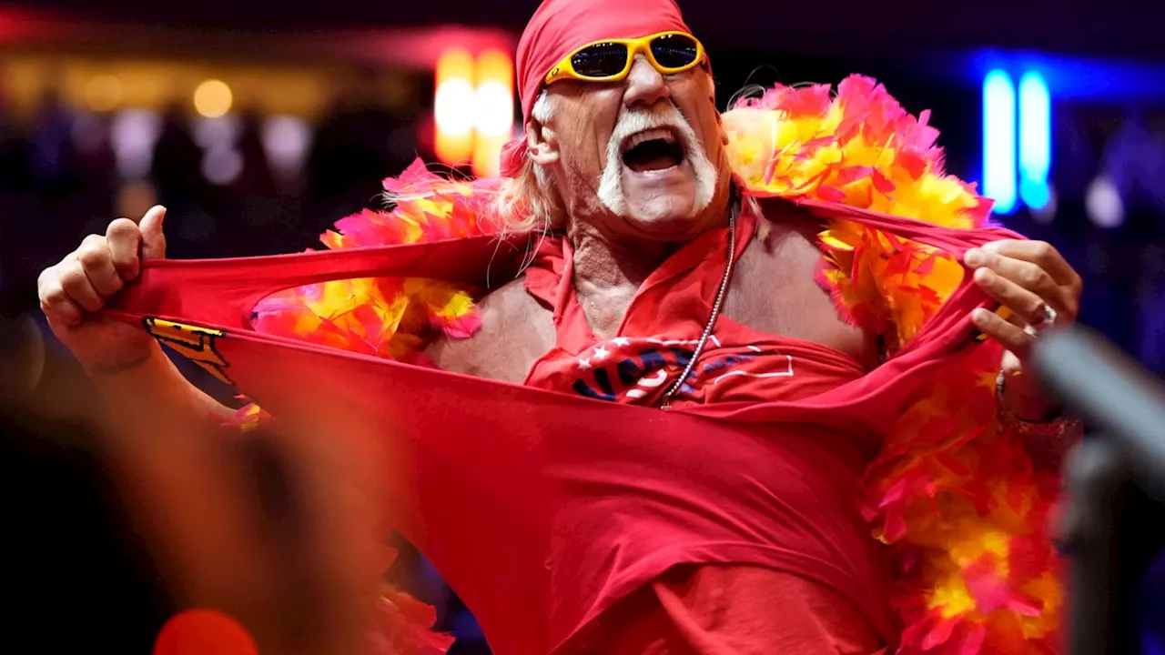 Watch bizarre moment Hulk Hogan struggles to rip his shirt off at fiery Trump rally...