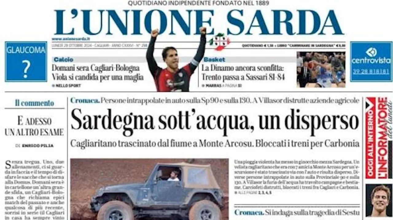 L'Unione Sarda in prima pagina: 'Cagliari, adesso il test con il Bologna: Viola scalpita'