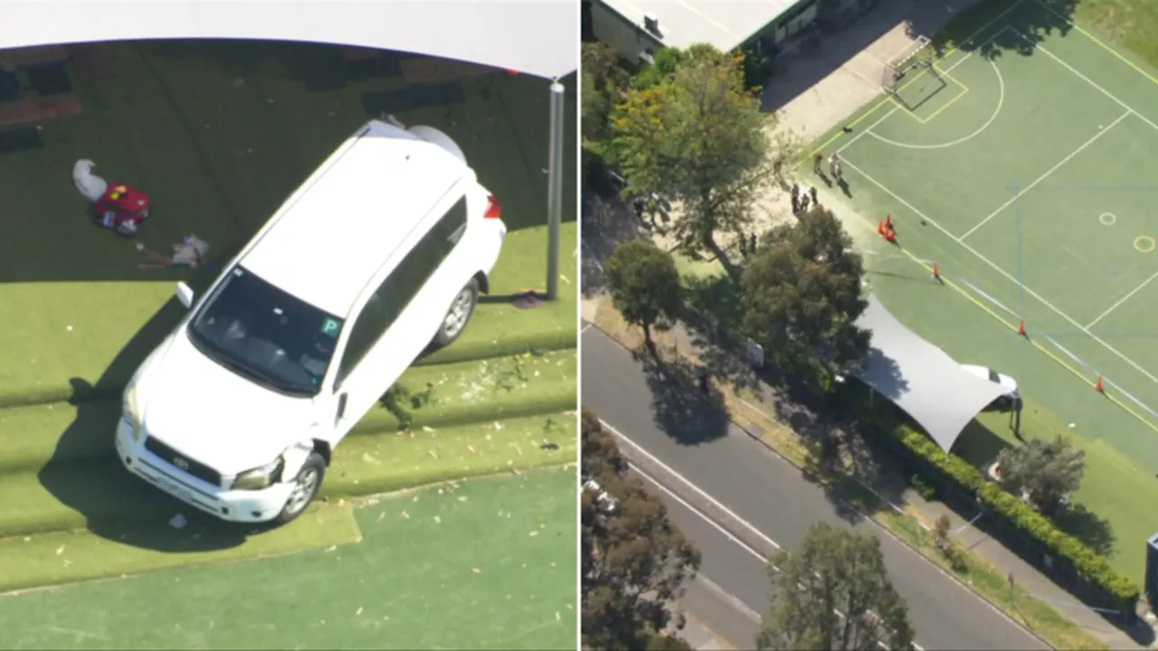 Children struck by car in crash through fence at Melbourne school in Hawthorn East