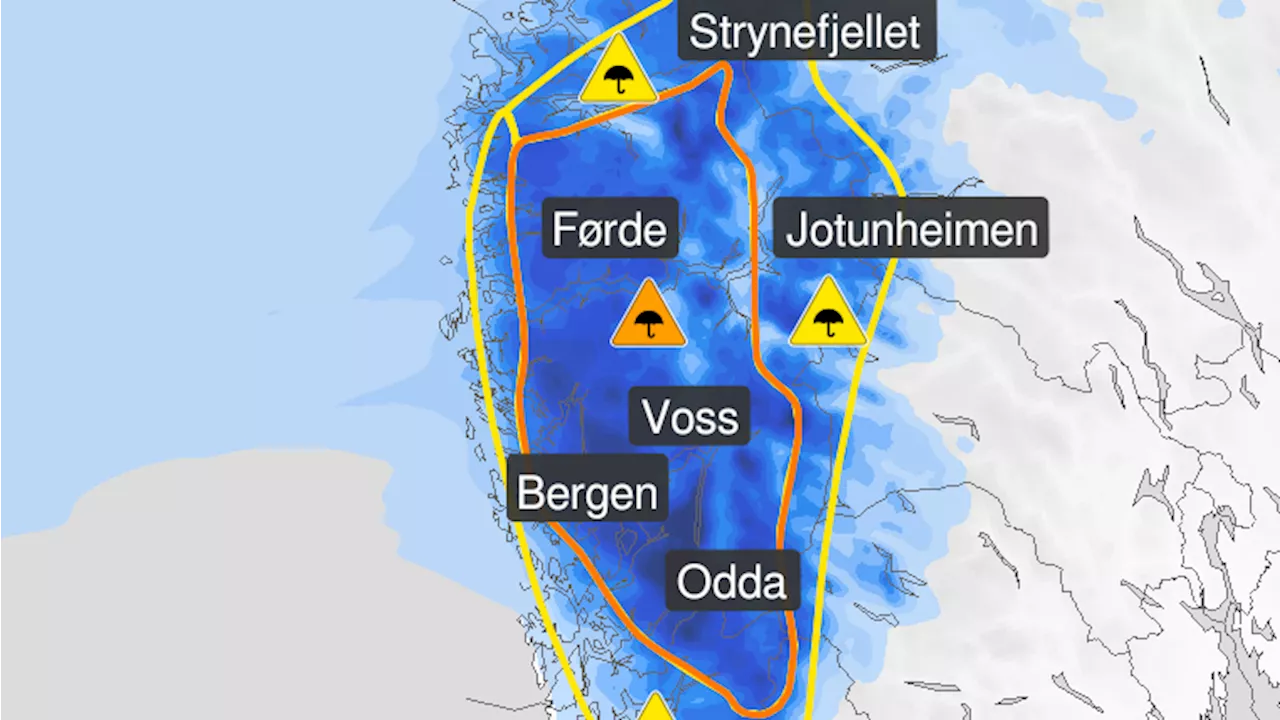 Sender ut oransje farevarsel om svært mye regn: Stort farenivå