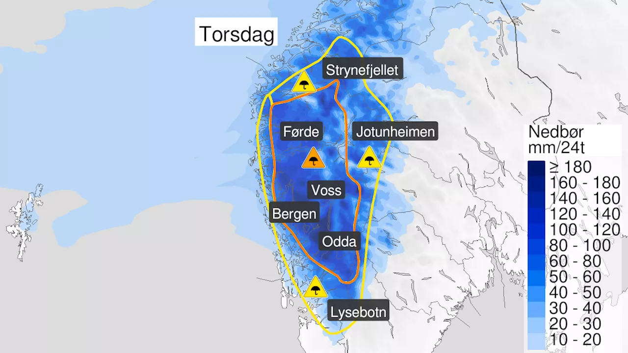 Sender ut oransje farevarsler om svært mye regn, jord- og flomskredfare