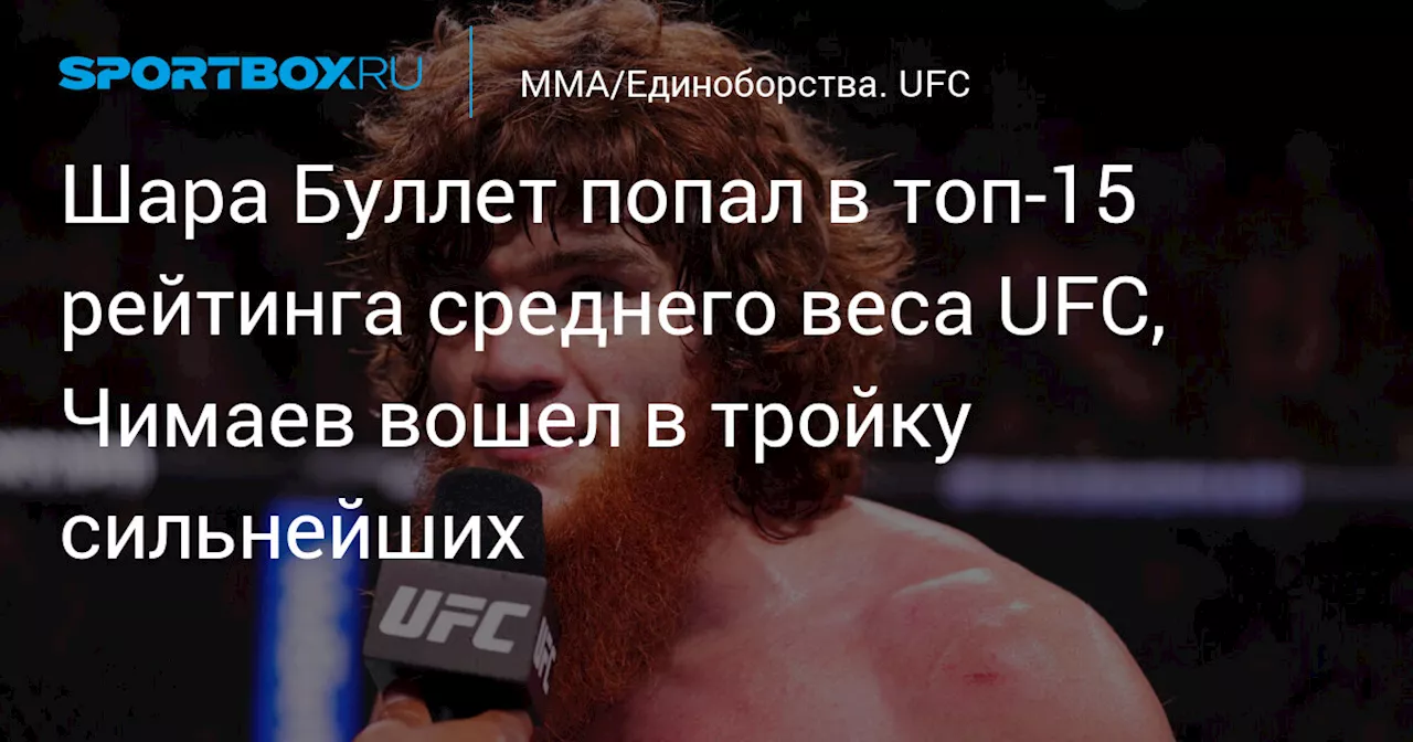 Шара Буллет попал в топ‑15 рейтинга среднего веса UFC, Чимаев вошел в тройку сильнейших