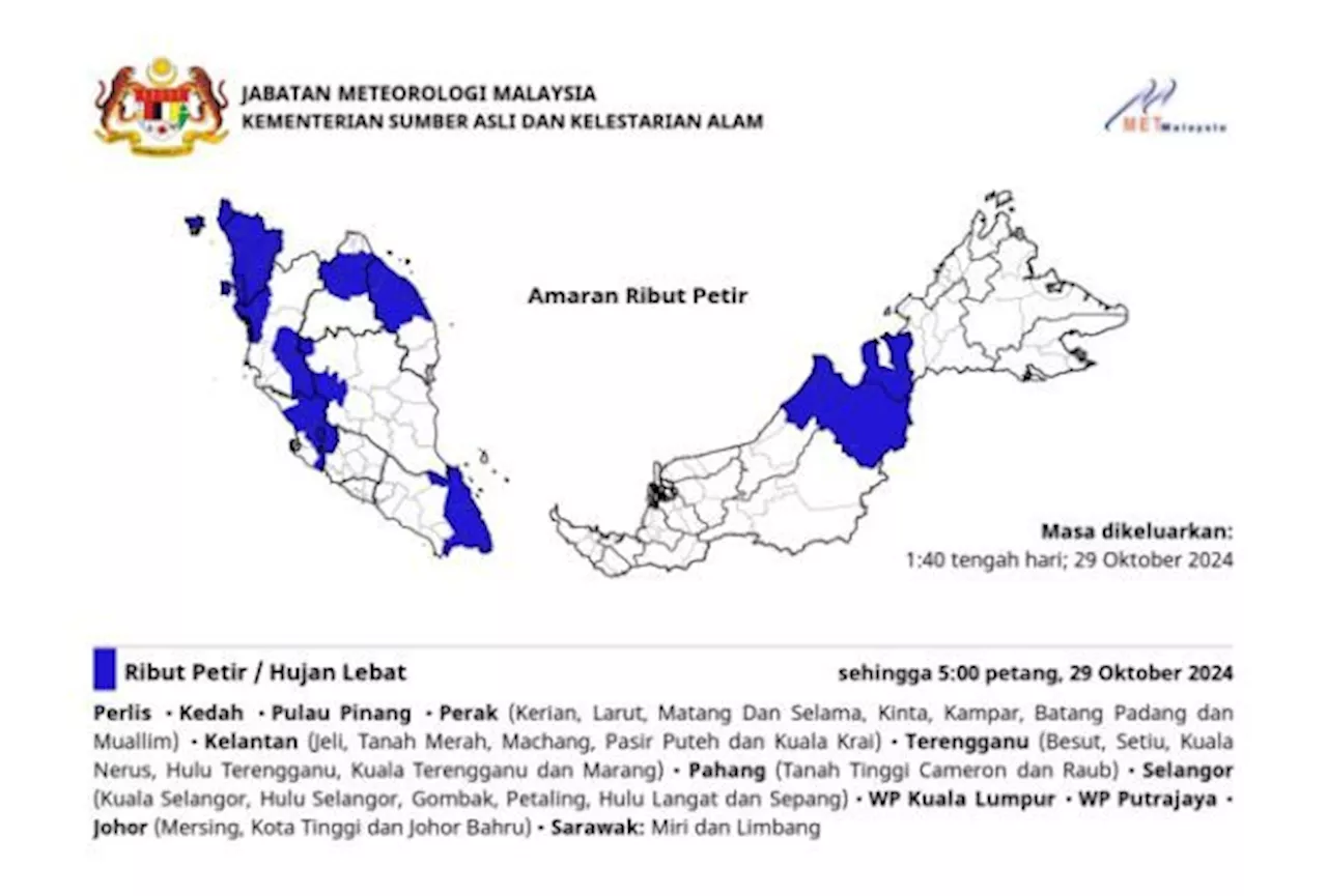 MetMalaysia: Thunderstorms, heavy rain expected across the country