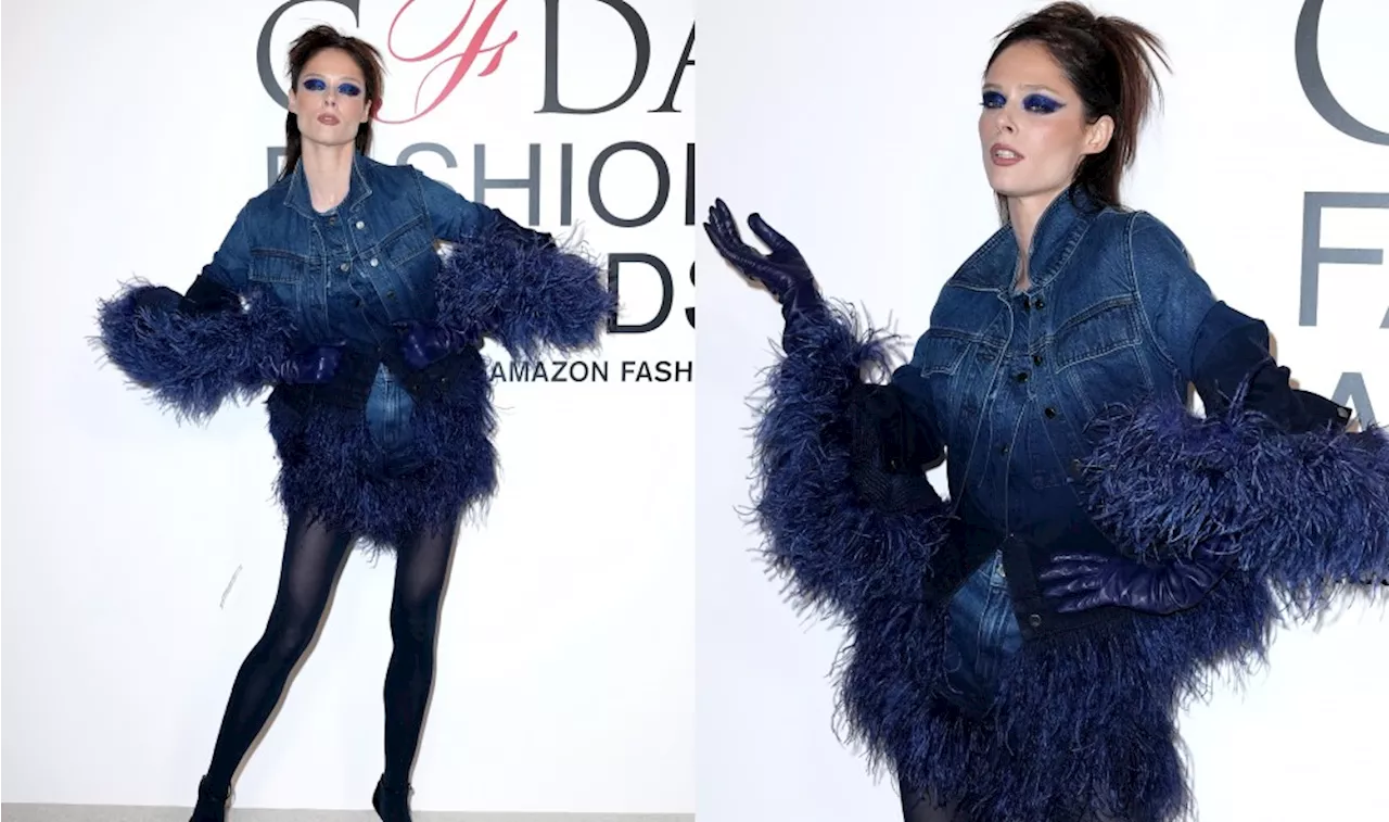 Coco Rocha Favors Feathers and Tonal Blue Dressing in Kobi Halperin for 2024 CFDA Fashion Awards Red Carpet