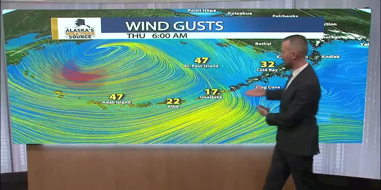 High winds, surf and rough seas as a storm moves into the Bering