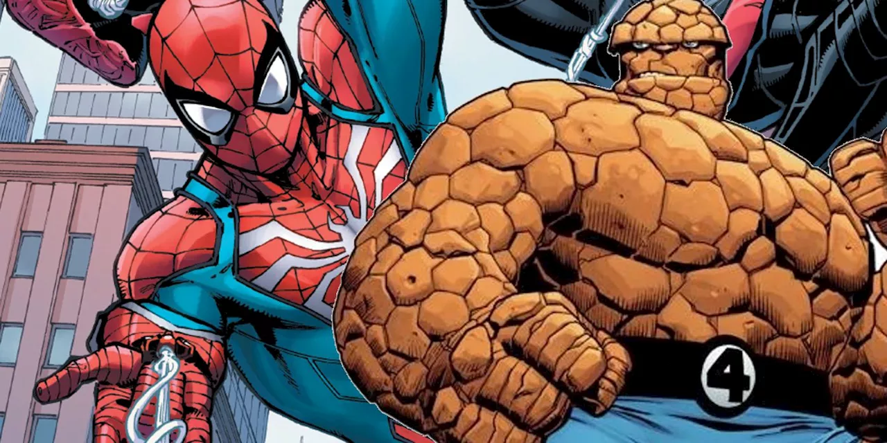 Fantastic Four's Thing Tests the Limits of Spider-Man's Webs In This &quot;Amazing&quot; Crossover Cover Art