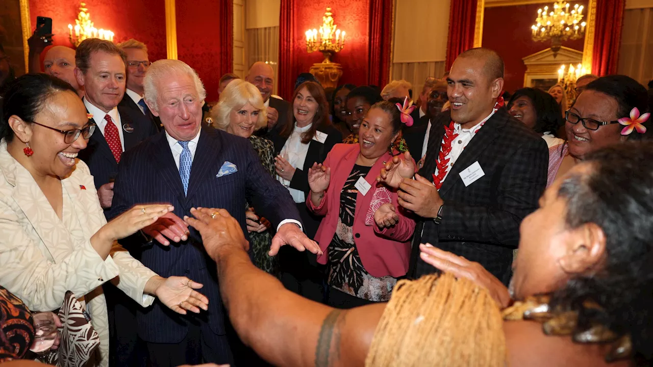 Upbeat Charles shows off his dance moves as he welcomes Grace Jones & ex-rugby star at glitzy Commonwealth...