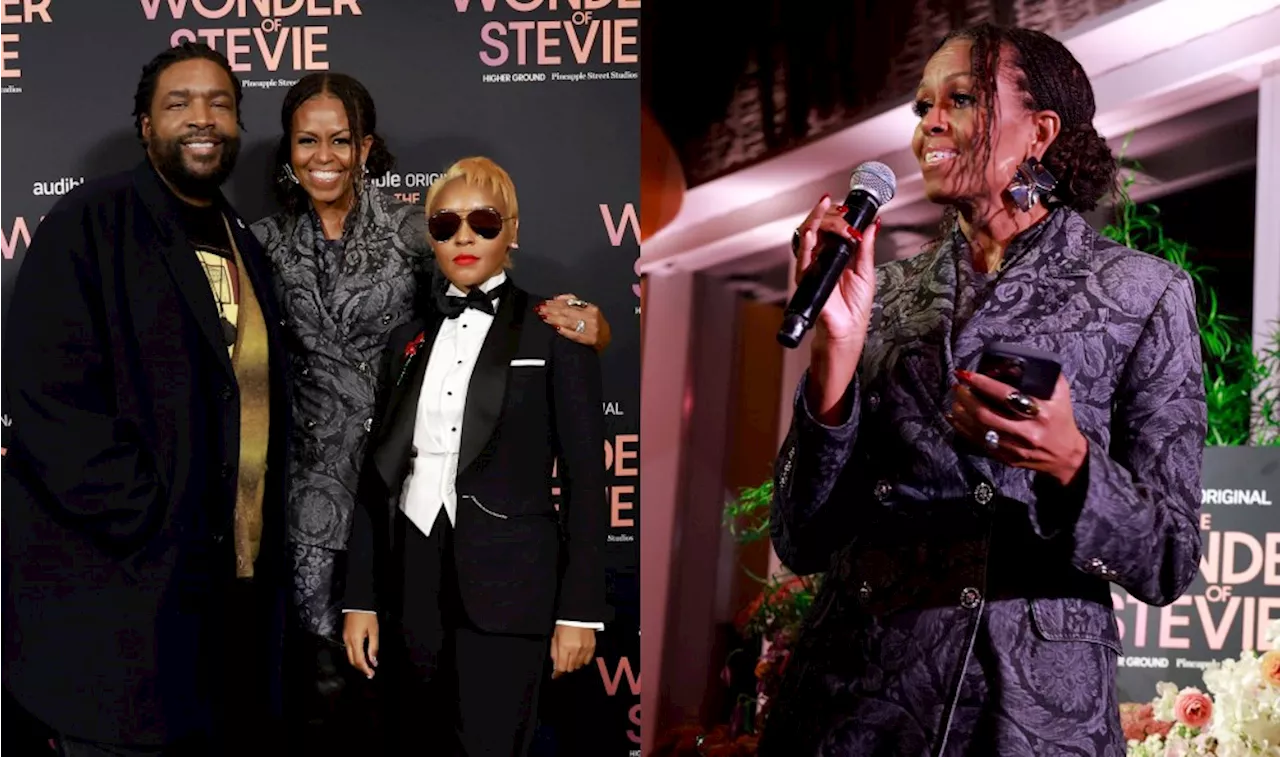 Michelle Obama Flourishes in Versace’s Barocco Blazer With Illuminating Medusa Buttons at ‘The Wonder of Stevie’ Party