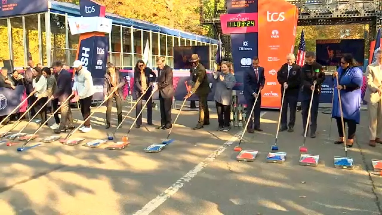 Iconic TCS NYC Marathon blue line painted in Central Park ahead of race day