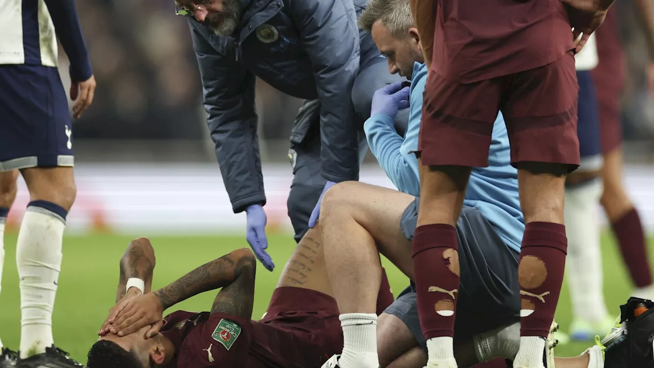 Savinho in tears after coming off injured for Man City in League Cup match. Akanji also hurt