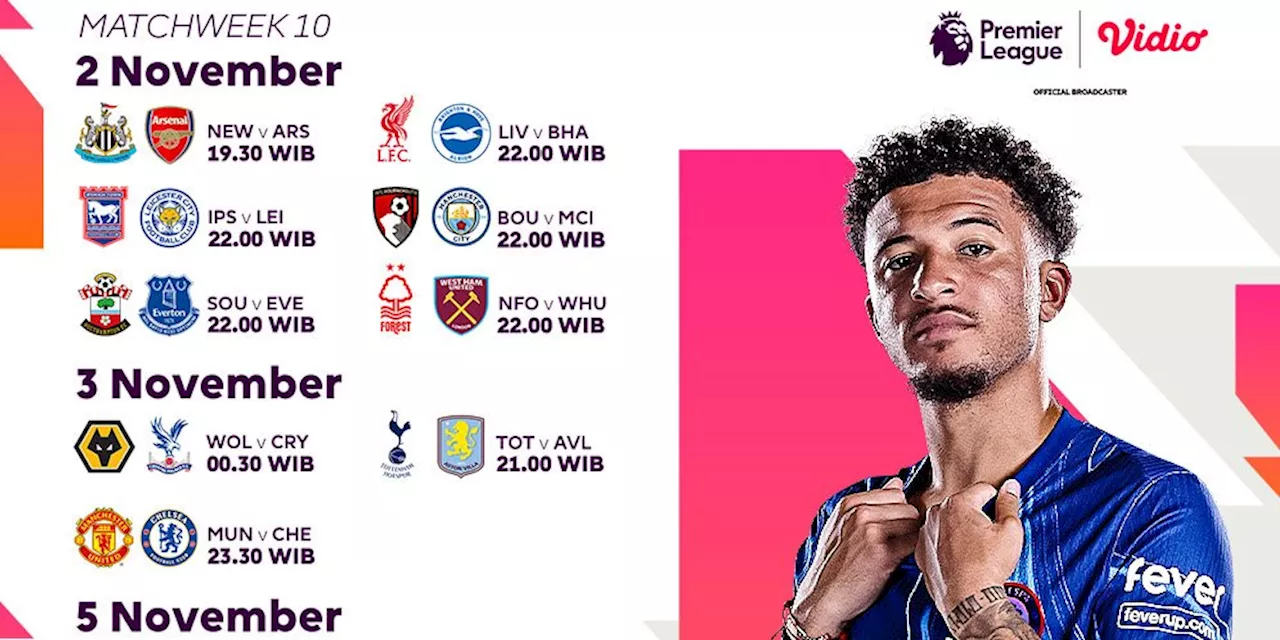 Jadwal Siaran Langsung Liga Inggris 2024/25 Matchweek 10 di Vidio Pekan Ini