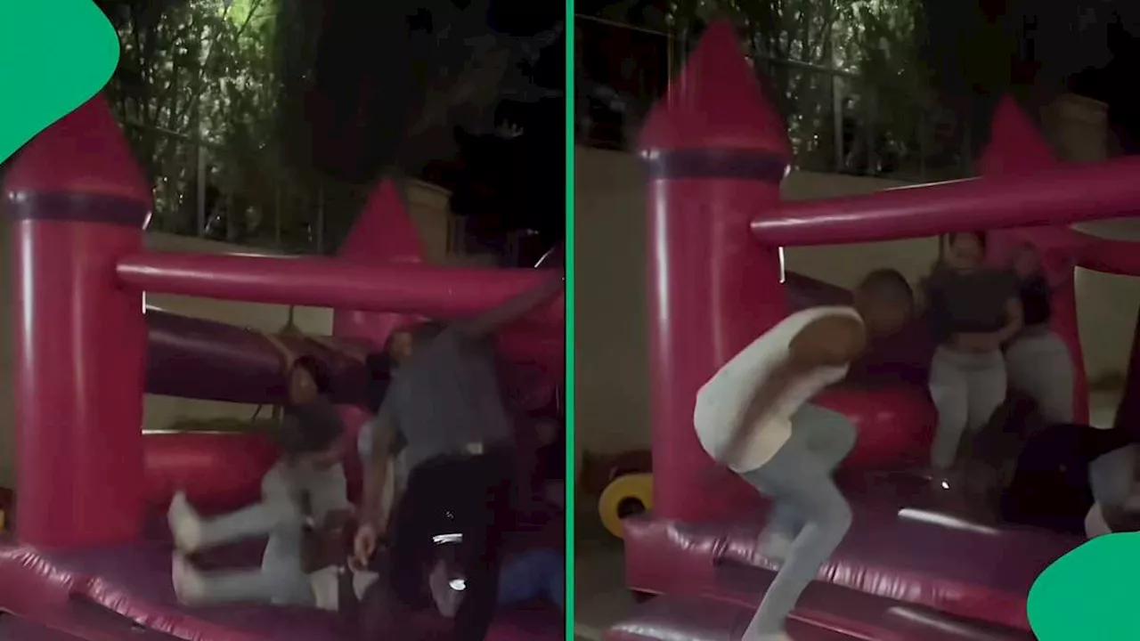 Adults Relive Childhood Joy: Hilarious Jumping Castle Fun of Grown Men and Women Amuses Mzansi