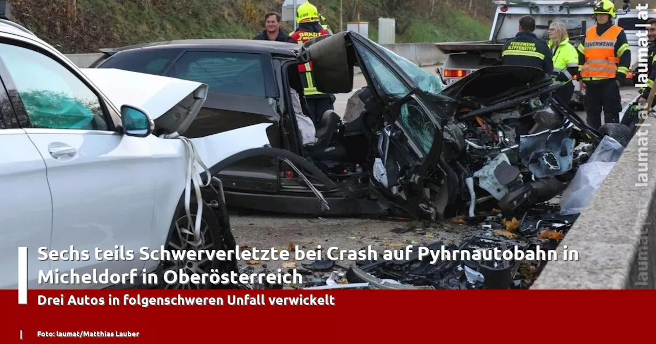 Sechs teils Schwerverletzte bei Crash auf Pyhrnautobahn in Micheldorf in Ober�sterreich