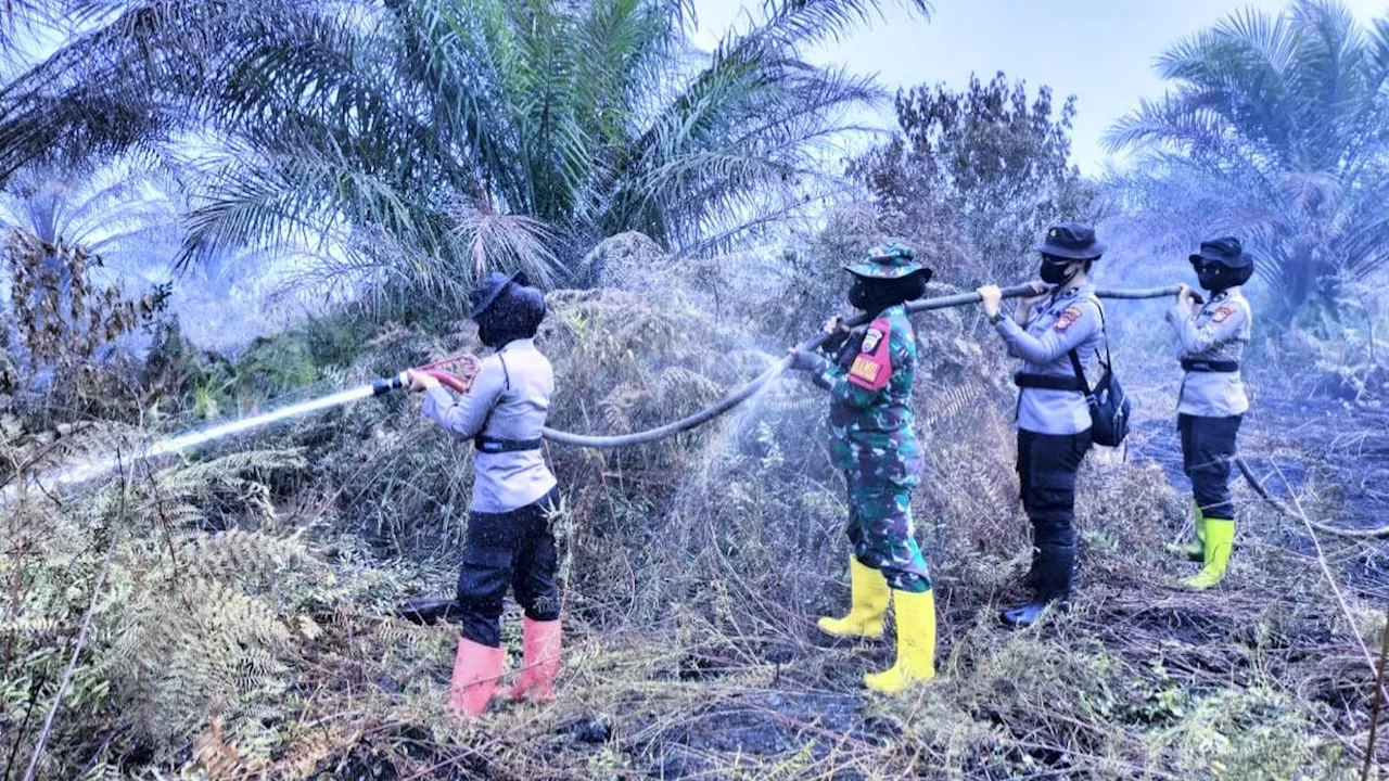 Aksi Polwan dan Kowad Rokan Hilir Berjibaku Padamkan Titik Api Cegah Bencana Asap