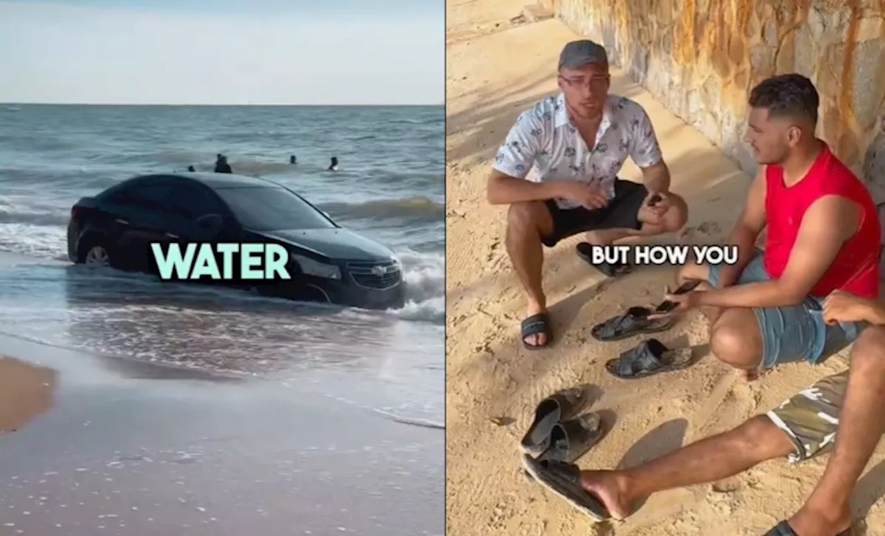 [Video] Kereta Tersangkut Di Pantai Port Dickson, Warga Asing Tak Sangka Air Pasang Naik Cepat