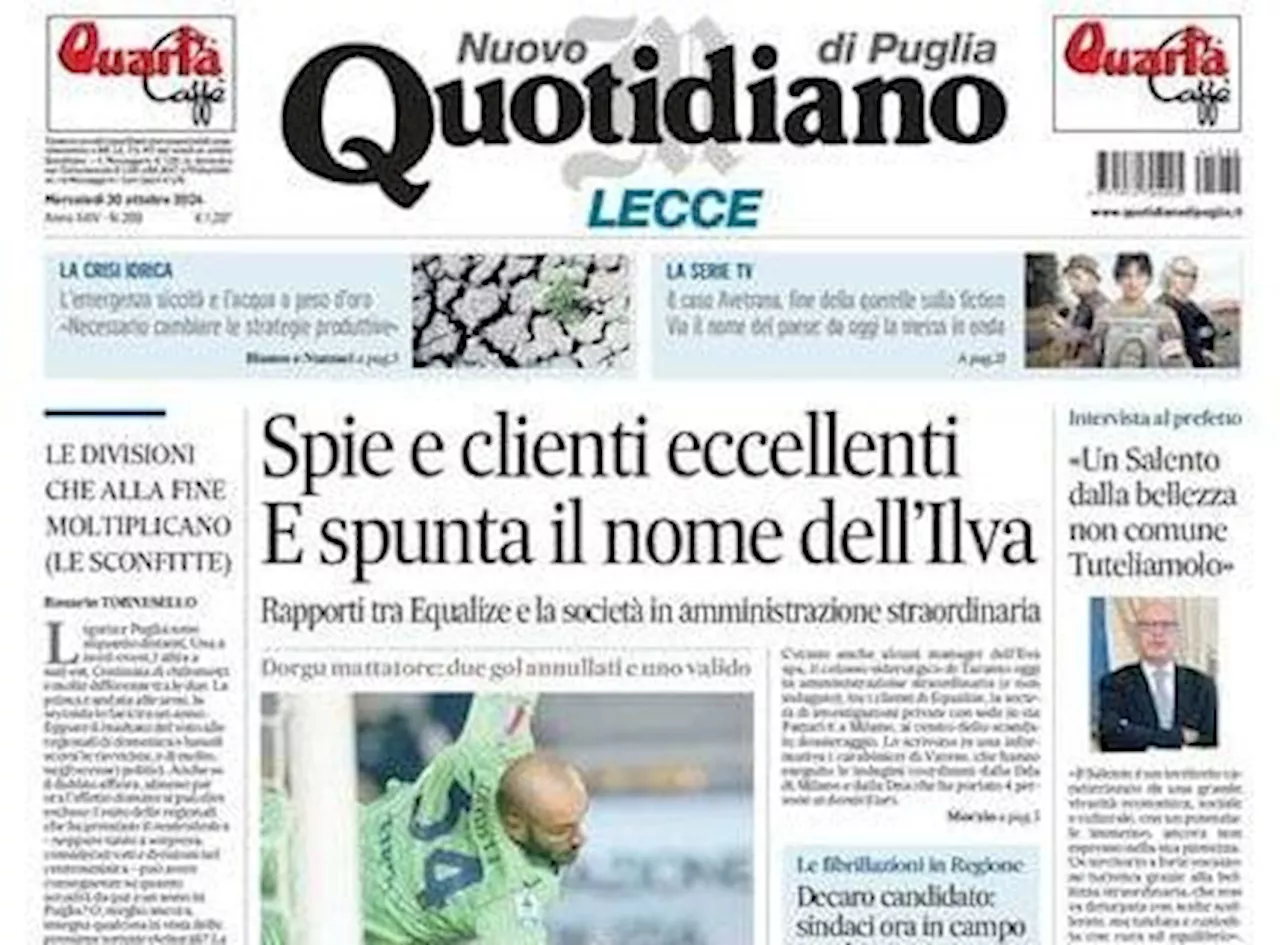 L'apertura del Nuovo Quotidiano di Puglia sul successo del Lecce: 'Colpo da 3'